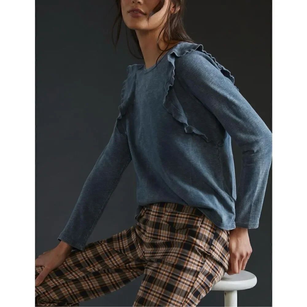 Anthropologie Eri + Ali Ruffle Wash Long Sleeve